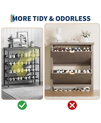 gaomon Striped freestanding entryway shoe cabinet with double-layer flip drawers, adjustable shelves and dust-proof back panel
