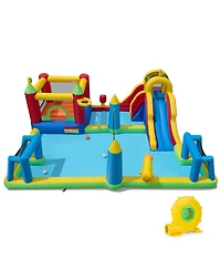Sugift 9-in-1 Inflatable Water Slide Jumping Castle, 197" x 161" x 75", With Splash Pool, Ages 3-12