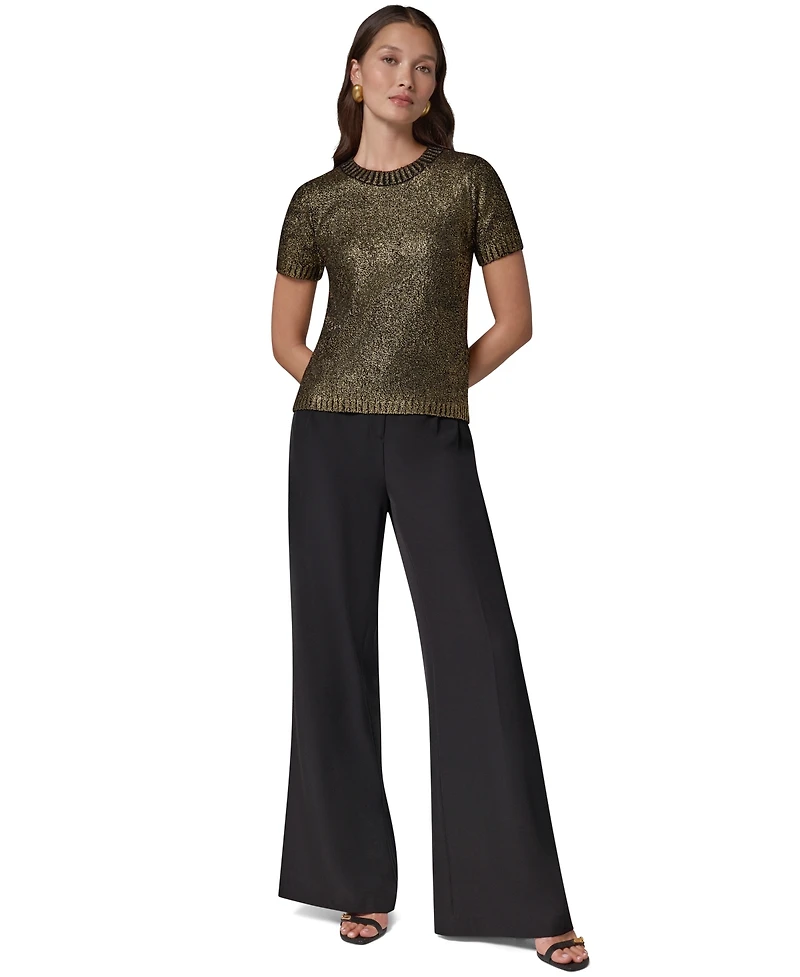 Donna Karan New York Women's Foil Boucle Short-Sleeve Crewneck Sweater