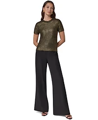 Donna Karan New York Women's Foil Boucle Short-Sleeve Crewneck Sweater