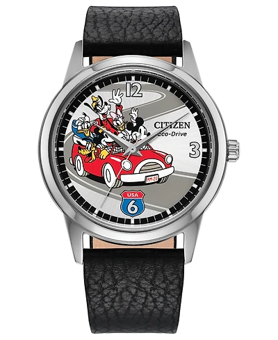 Citizen Men's Mickey's Friends Black Leather Strap Watch 40mm