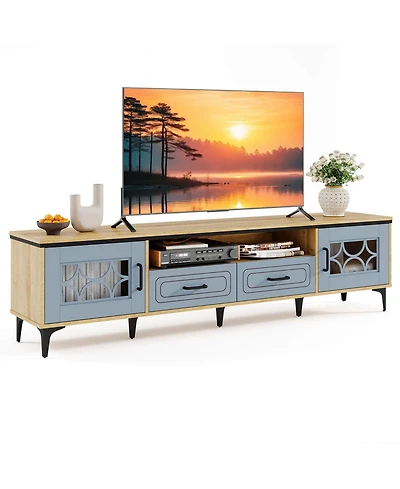 Costway 71" Tv Stand for TVs up to 80" with Open Compartment Side Cabinets & Drawers