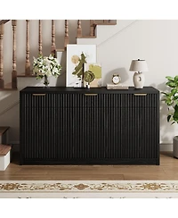55 Inch Modern Fluted Buffet Sideboard Credenza, Storage Cabinet With Doors And Inner Shelves For Kitchen, Dining Room Coffee Bar Spaces