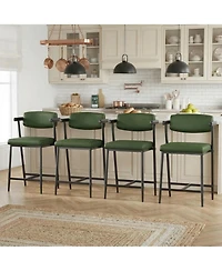 Modern Counter Height Bar Stools Set of 6 with Arms and Back, Upholstered Wide Seat, Ergonomic Metal Frame, Footrest, Easy Assembly