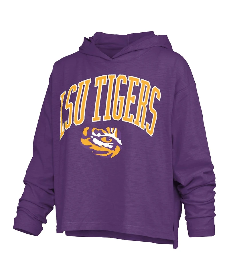 Pressbox Women's Nelson Lsu Tigers Relaxed-Fit Slub Long-Sleeve Hooded T-Shirt