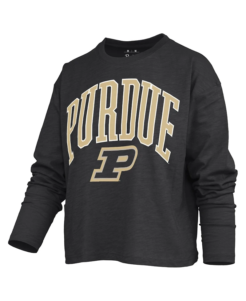 Pressbox Women's Purdue Boilermakers Motley Long-Sleeve Boxy Burnout T-Shirt