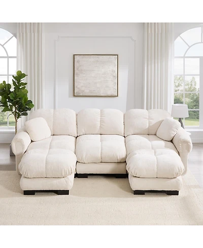 Boyel Living Oversize Chenille U-Shaped Sofa Deep Seat Couch with Movable Ottoman Exquisite Soft Padded Armrests