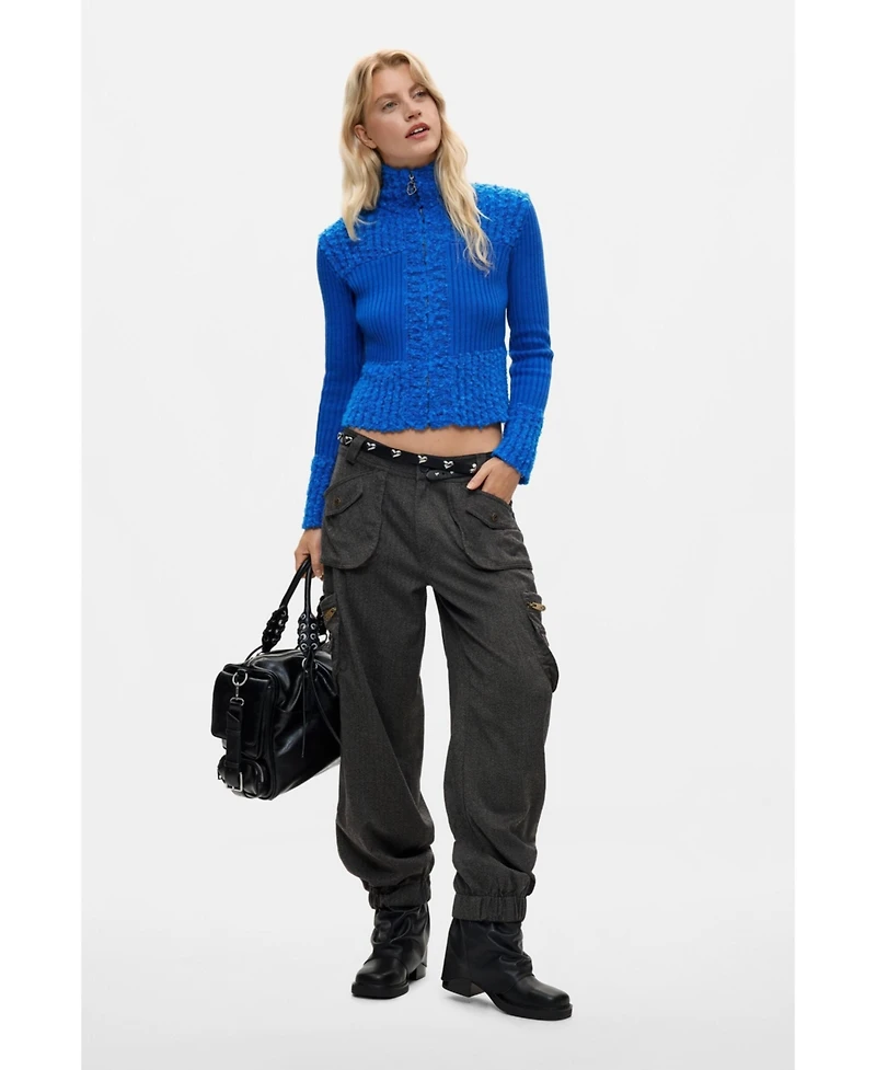 Desigual Women's Long-Sleeve Full-Zip Mock Neck Cardigan