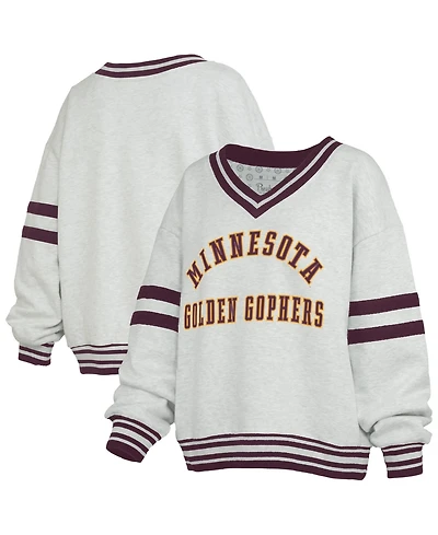 Pressbox Women's Minnesota Golden Gophers Tackle Twill Oates Oversized-Fit V-Neck Sweatshirt