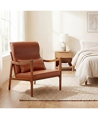 Sugift Modern Accent Chair Upholstered Faux Leather Armchair with Removable Lumbar Pillow