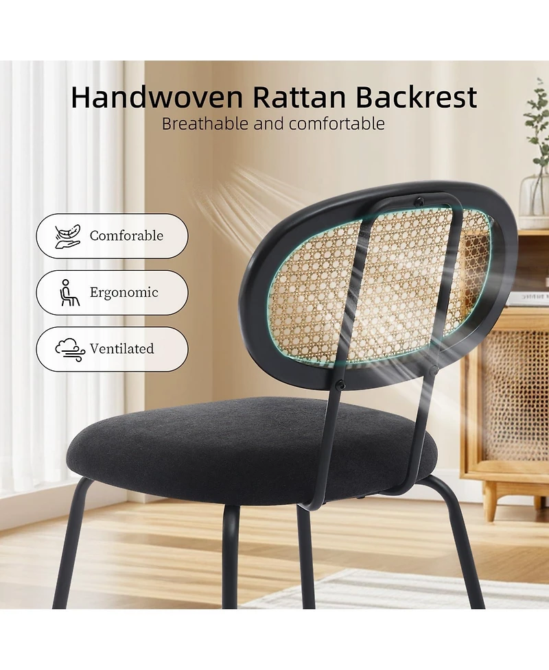 homfan Dining Chairs Set of 2, Mid-Century Modern Velvet Upholstered Chairs with Rattan Backrest and Metal Legs, for Kitchen, Living Room, Reception
