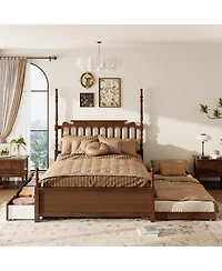 Streamdale Furniture Queen Platform Bed with Twin Xl Trundle, 2 Drawers, and Spindle Headboard