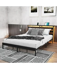 Streamdale Furniture Queen Metal Platform Bed with Led, Usb, and Headboard