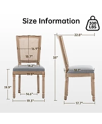 Streamdale Furniture Farmhouse Solid Wood Linen and Rattan Dining Chairs, Set of 2