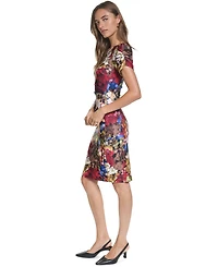 Karl Lagerfeld Paris Women's Floral-Print Short-Sleeve Scuba Crepe Dress