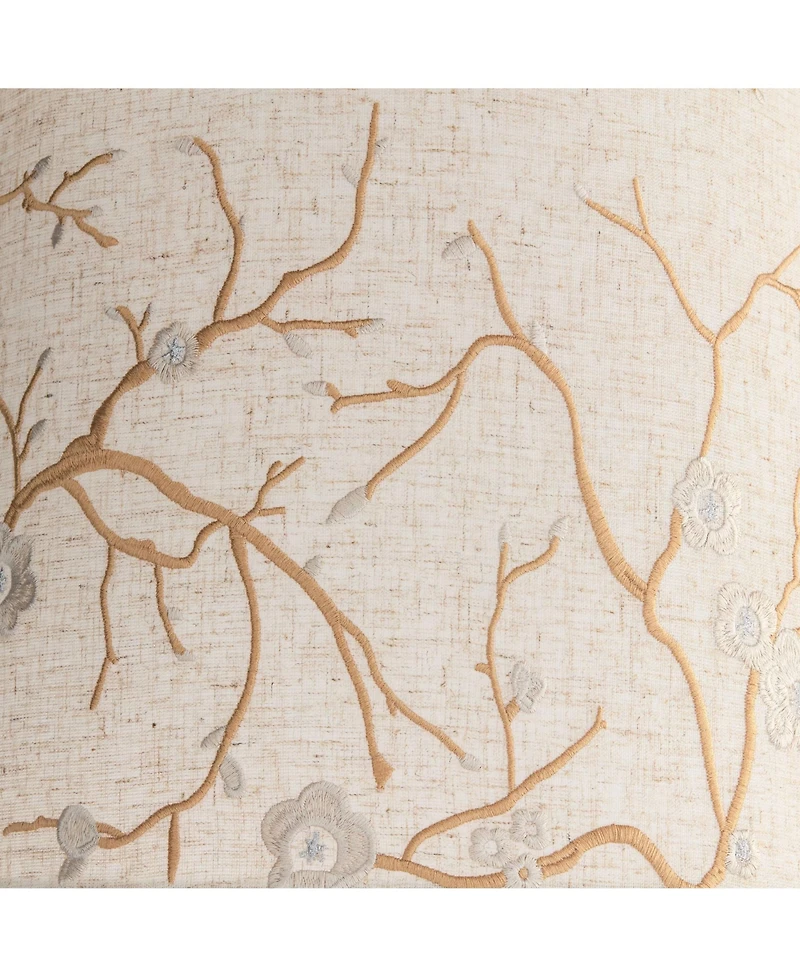 Springcrest Beige Plum Flower Embroidery Medium Drum Lamp Shade 12" Top x 14" Bottom x 11" Slant (Spider) Replacement with Harp and Fin