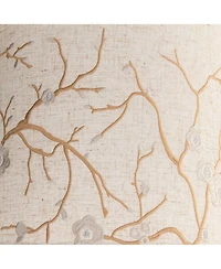 Springcrest Beige Plum Flower Embroidery Medium Drum Lamp Shade 12" Top x 14" Bottom x 11" Slant (Spider) Replacement with Harp and Fin