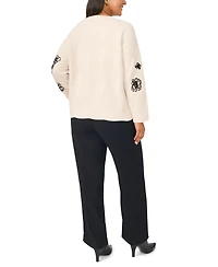 Vince Camuto Plus Floral-Embroidered Long-Sleeve Crewneck Sweater