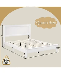 Gouun Queen Size Platform Bed Frame with High Slatted Headboard and Rubber Wood Legs