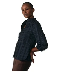 The Fold Women's Nola Mandarin Collar 3/4-Sleeve Textured-Embroidery Blouse