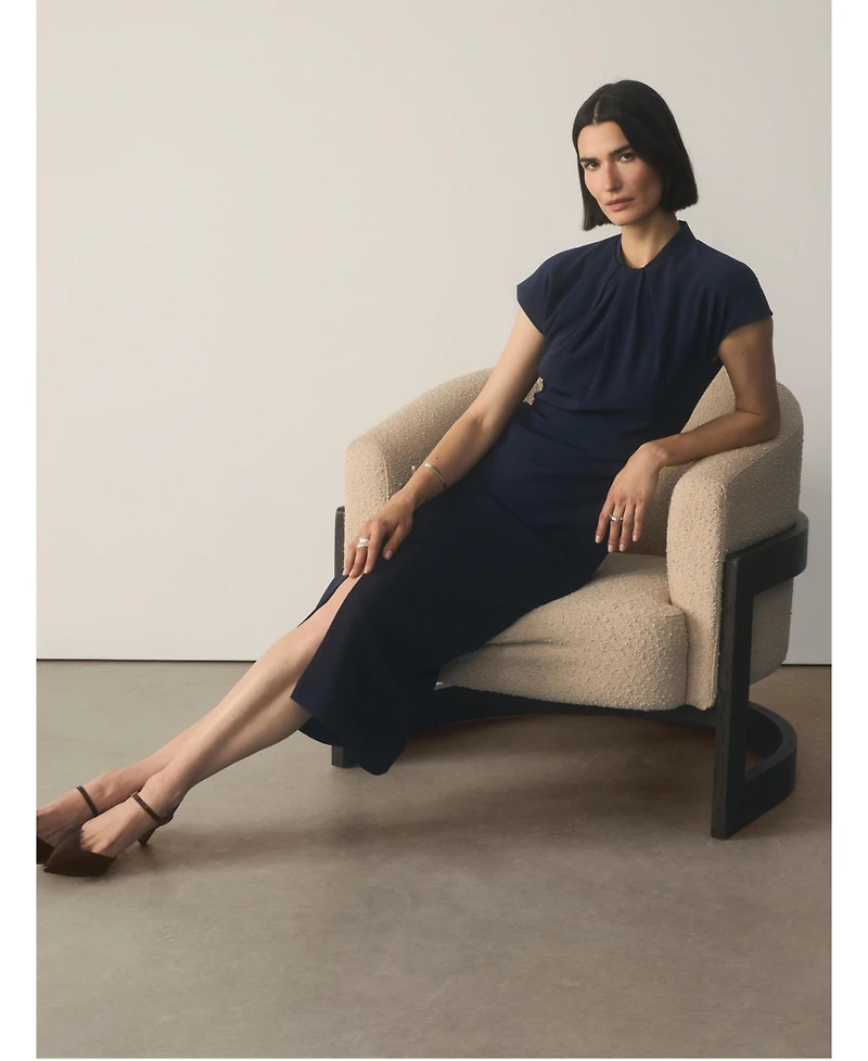 The Fold Women's Rossano High-Neck Short-Sleeve Midi Dress