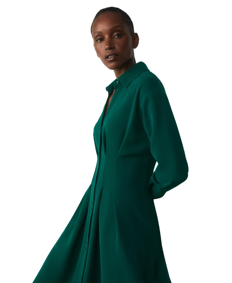 The Fold Women's Amara Long-Sleeve A-Line Midi Shirt Dress