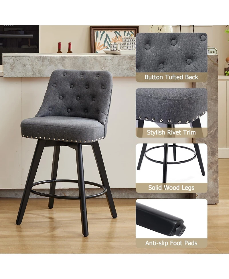 gaomon Swivel Counter Height Bar Stools Set of 4, Upholstered Barstools with Back, 330 Lbs Capacity for Kitchen Island, Home Bar