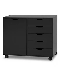 Mecale 5-Drawer Mobile Storage Cabinet with Door and Adjustable Shelf