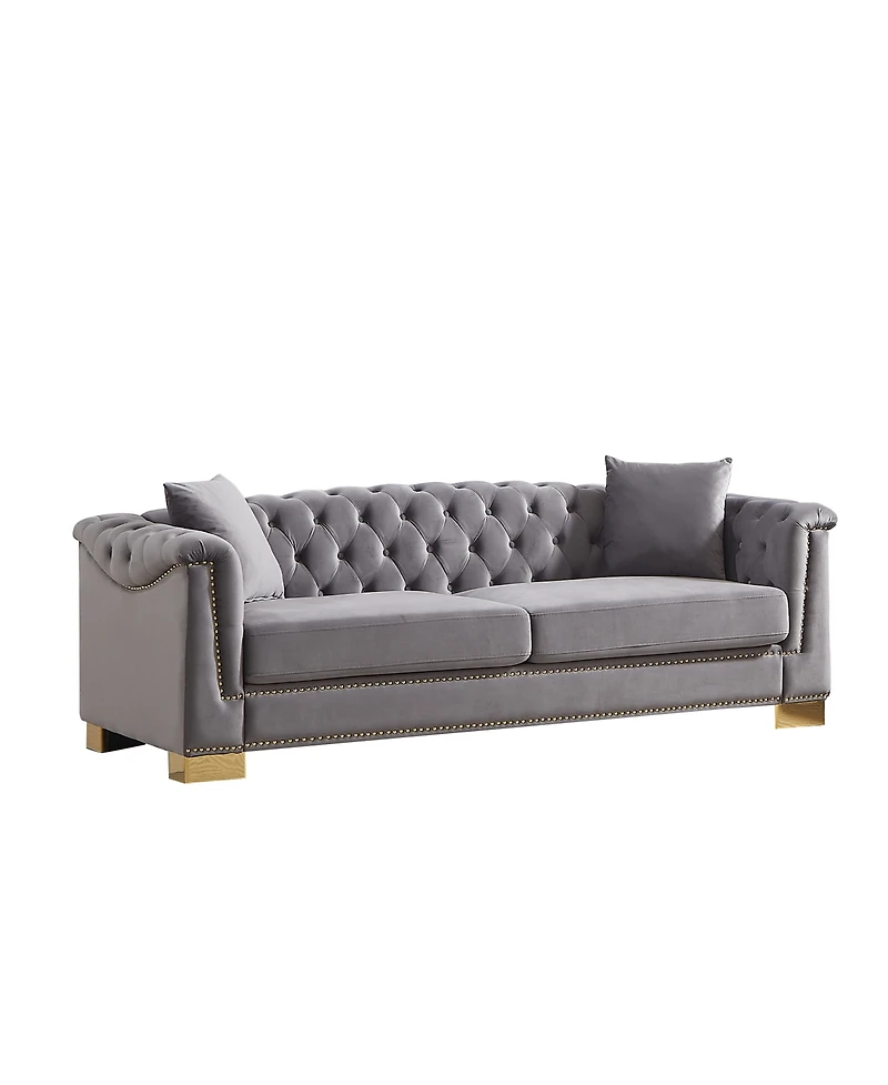 Streamdale Furniture Classic Modern 84" Velvet Chesterfield Sofa with Rolled Arms