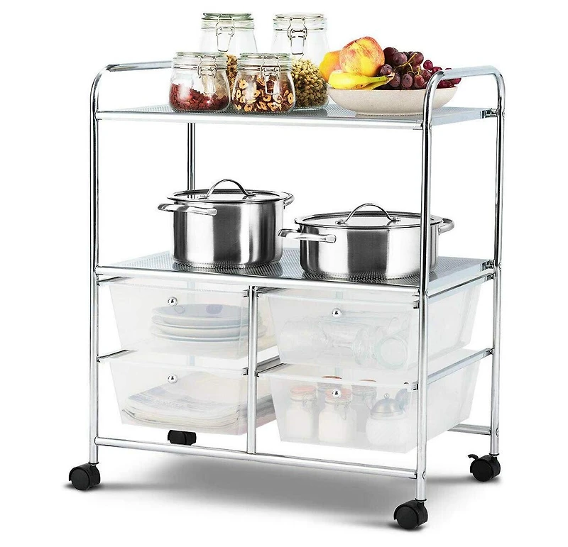 Mecale 4-Drawer Rolling Storage Cart with 2-Tier Open Shelf, Transparent