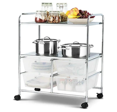 Mecale 4-Drawer Rolling Storage Cart with 2-Tier Open Shelf, Transparent