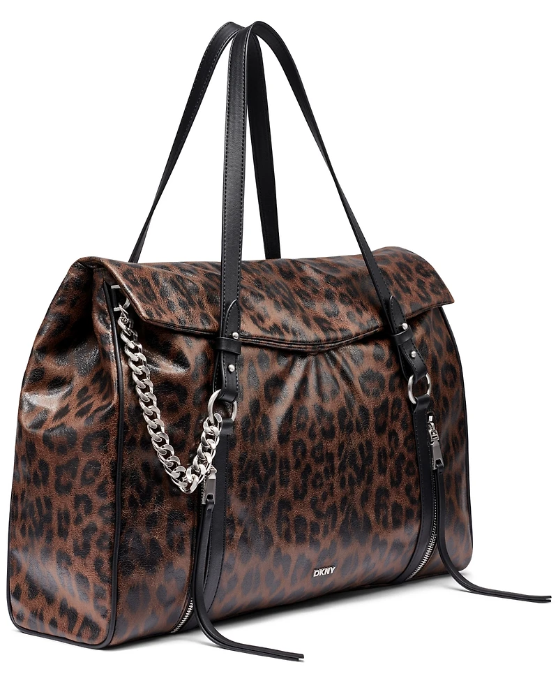 Dkny Skye Leopard-Print Laptop-Compatible Faux Leather Satchel