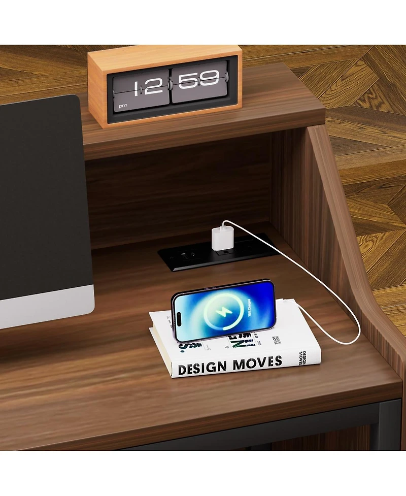 Streamdale 46.5" Modern Reception Desk with Storage Cabinet and Checkout Counter, Walnut