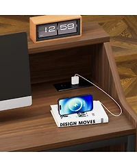 Streamdale 46.5" Modern Reception Desk with Storage Cabinet and Checkout Counter, Walnut