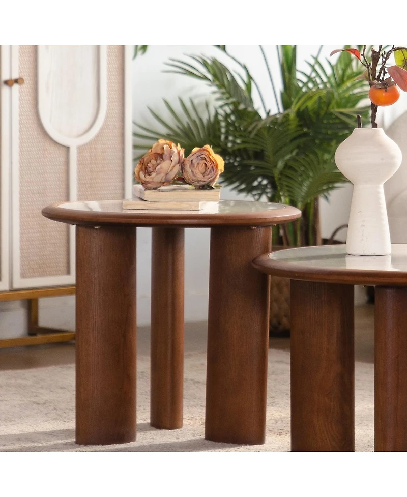 Streamdale Furniture Round Sintered Stone Coffee Table with Wooden Legs
