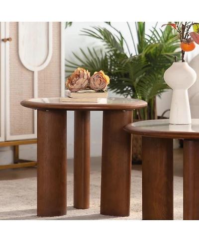 Streamdale Furniture Round Sintered Stone Coffee Table with Wooden Legs