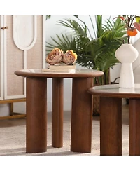 Streamdale Furniture Round Sintered Stone Coffee Table with Wooden Legs