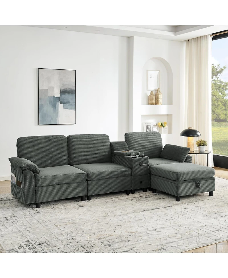 Streamdale Furniture Modern Modular Sectional L-Sofa with Storage and Cup Holders