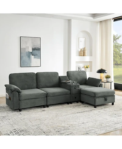 Streamdale Furniture Modern Modular Sectional L-Sofa with Storage and Cup Holders