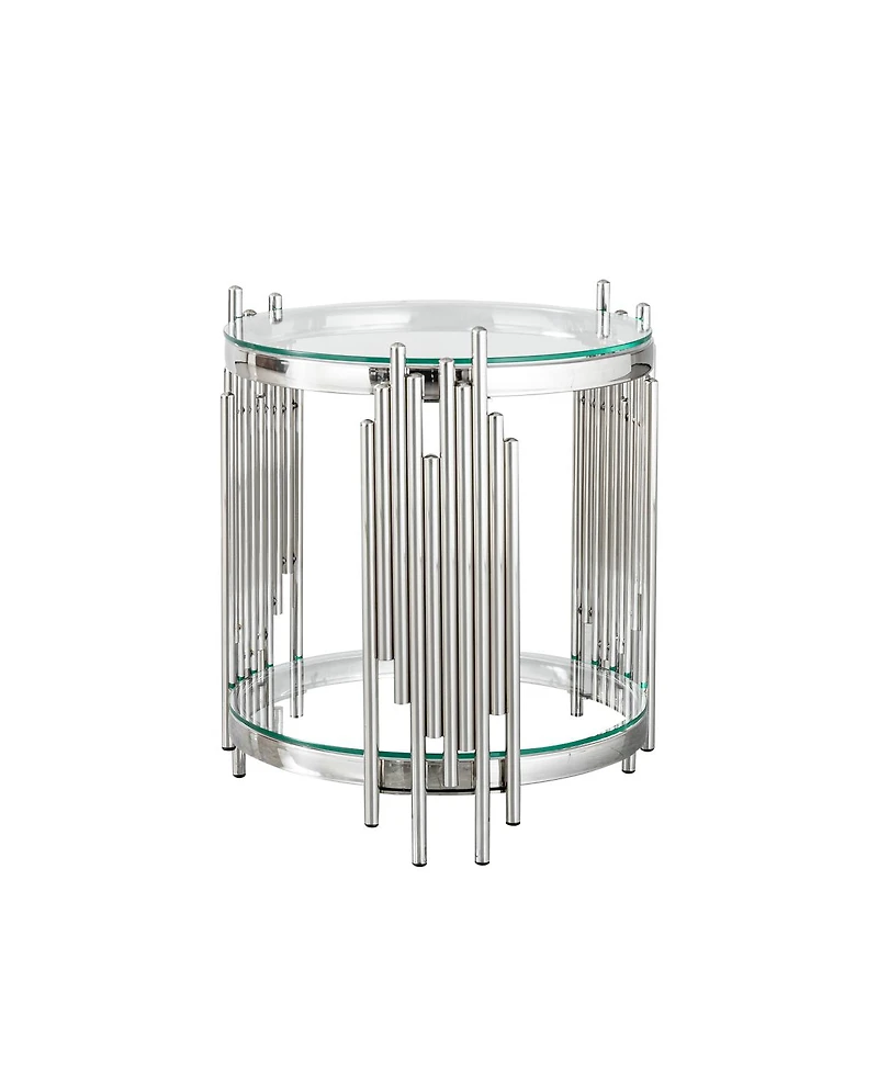 Streamdale Furniture Luxury 2-Tier Round Glass End Table with Silver Steel Frame