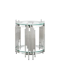Streamdale Furniture Luxury 2-Tier Round Glass End Table with Silver Steel Frame
