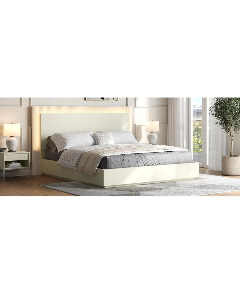 Streamdale Furniture Platform Bed Frame with Headboard and Led Light, Wood Slat Support,King