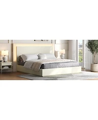 Streamdale Furniture Platform Bed Frame with Headboard and Led Light, Wood Slat Support,King