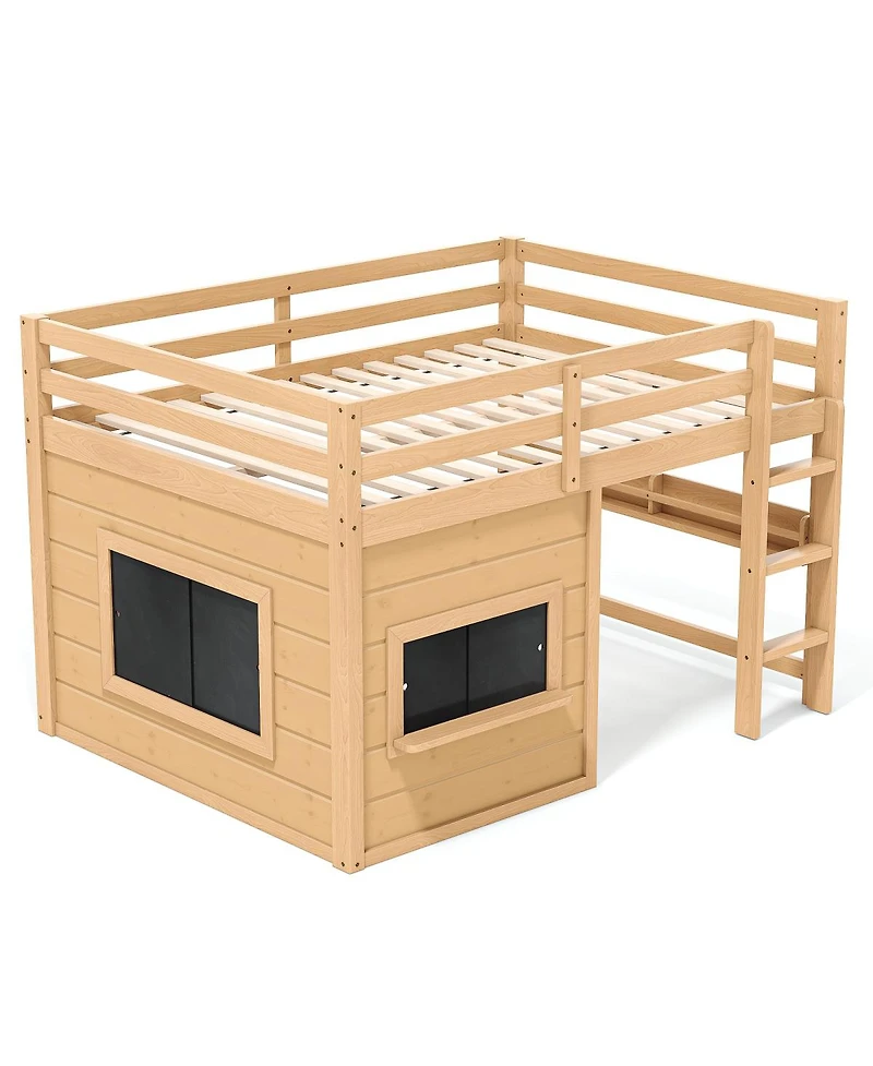 Streamdale Furniture Full Size Loft Bed with Slide, Chalkboard, Bookshelf, and Safety Rails