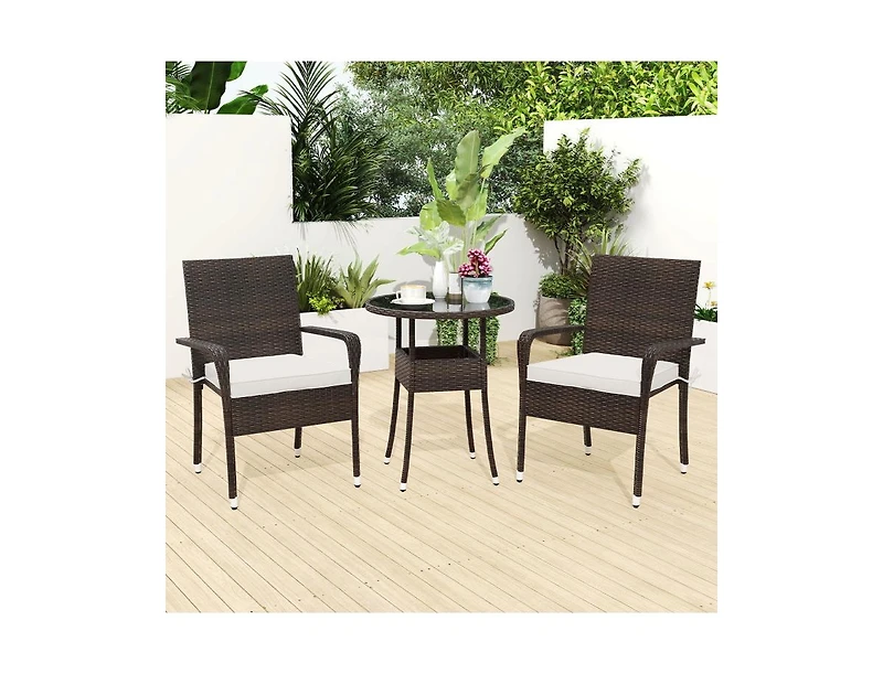 Boyel Living Patio Furniture Set Pe Rattan Wicker Chairs with Tempered Glass Top Table