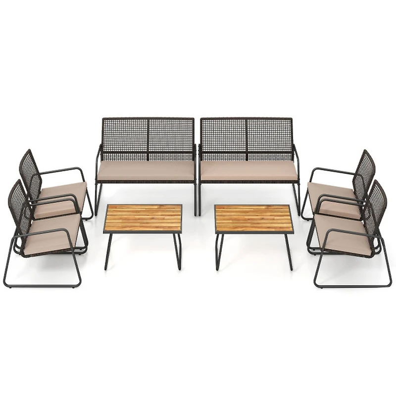 Sugift 8-Piece Patio Rattan Conversation Set with Acacia Wood Table