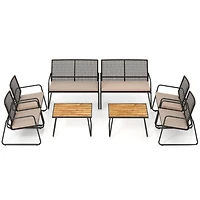 Sugift 8-Piece Patio Rattan Conversation Set with Acacia Wood Table
