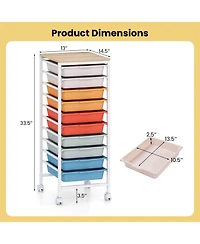 Mecale 10-Drawer Rolling Storage Cart with Wooden Tabletop