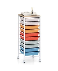Mecale 10-Drawer Rolling Storage Cart with Wooden Tabletop
