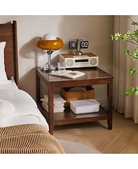 Streamdale Furniture Solid Wood 2-Tier Square End Table with Storage Shelf